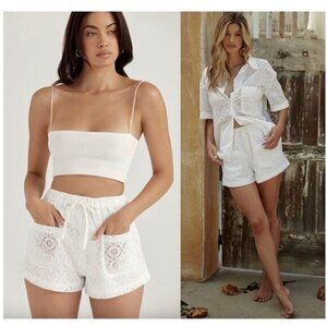HOUSE OF CB Mae Broderie Anglaise Shorts in White Size X-Small